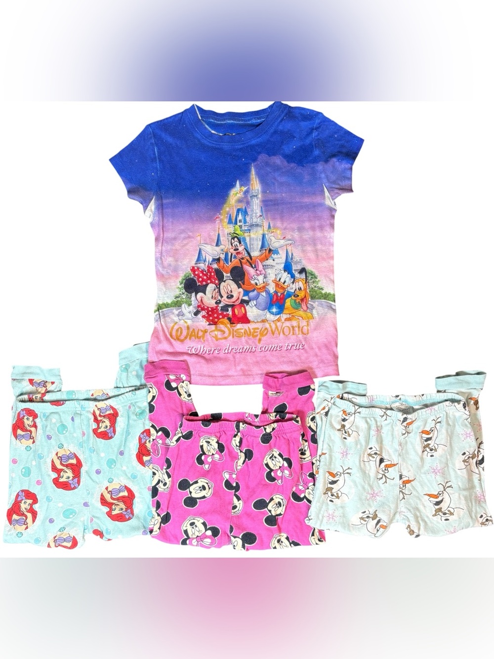 Disney Girls 4T Pajama Bundle Walt Disney World Ariel Minnie Olaf